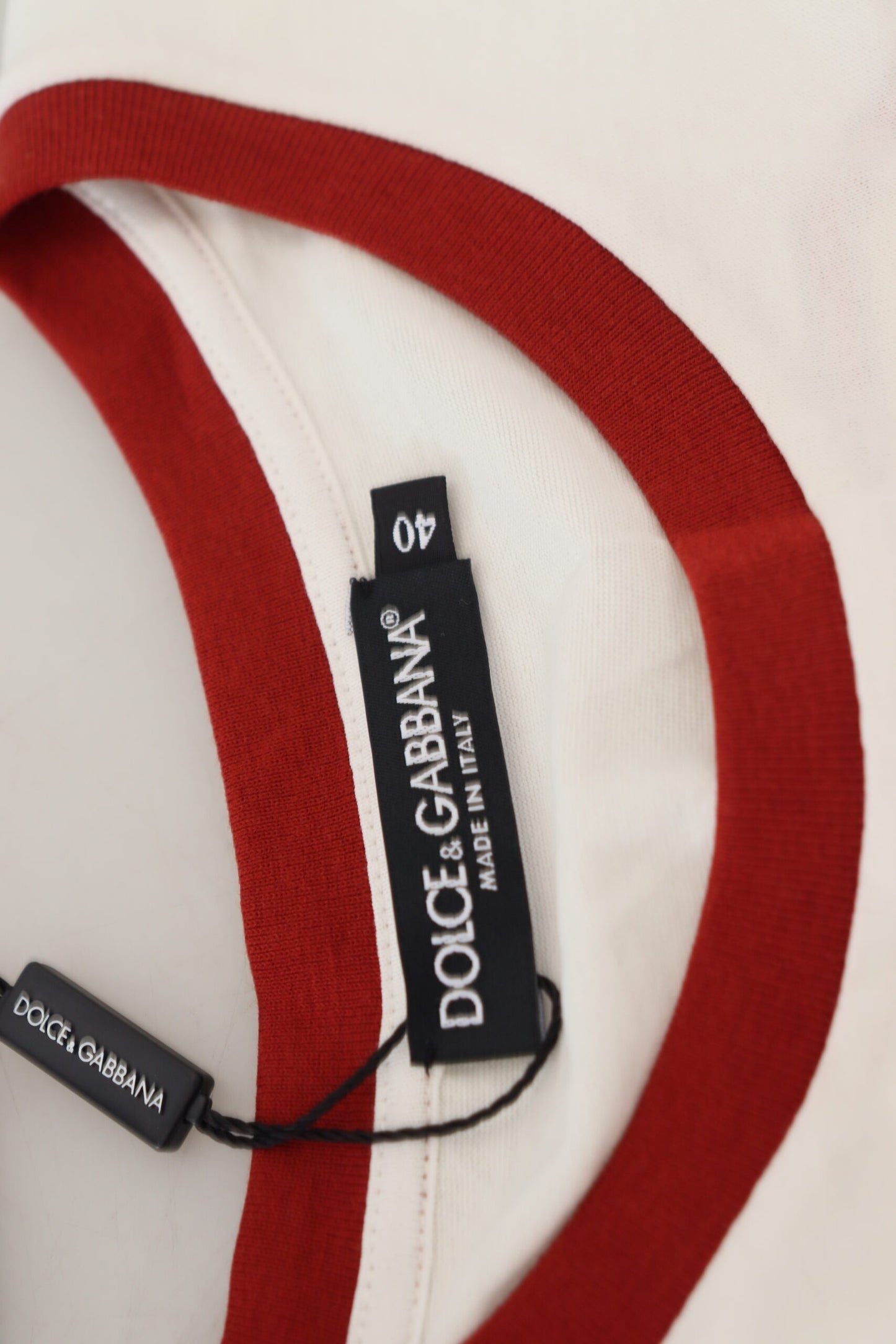 Dolce & Gabbana – Weißes, bedrucktes Pullover-Oberteil mit kurzen Ärmeln