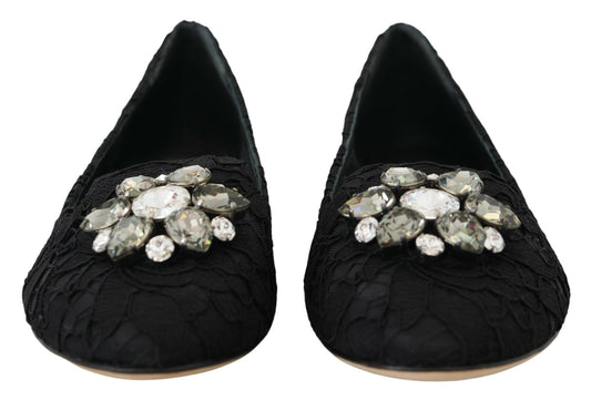 Dolce & Gabbana – Schwarze Taormina-Ballerinas mit Spitzen und Kristallen