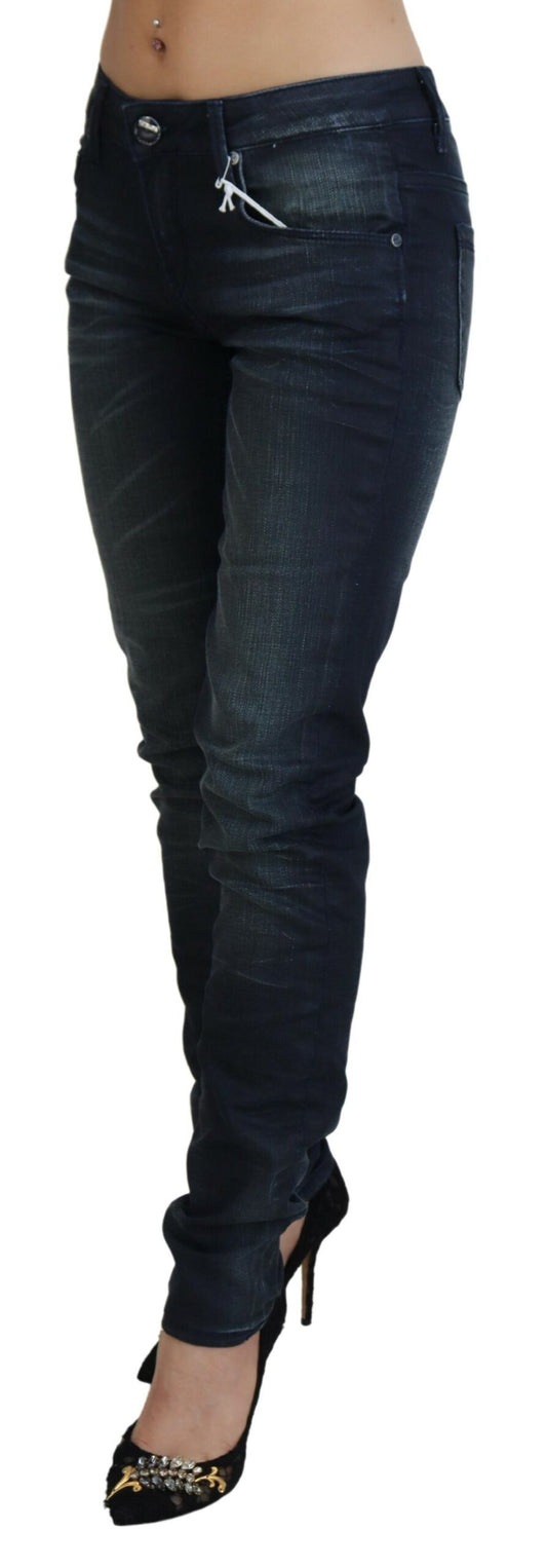 Acht – Blau verwaschene Slim-Fit-Jeans aus Baumwolldenim mit niedriger Taille