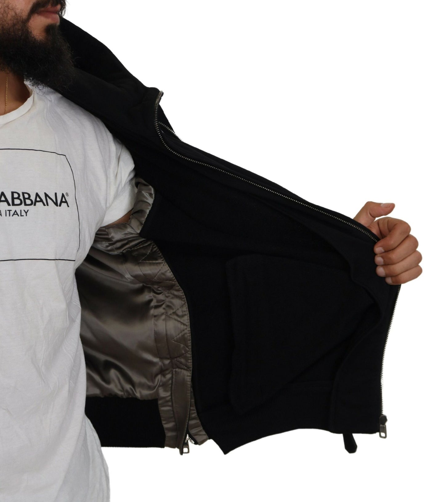 Dolce & Gabbana – Schwarze Nylon-Manteljacke mit durchgehendem Reißverschluss und Kapuze