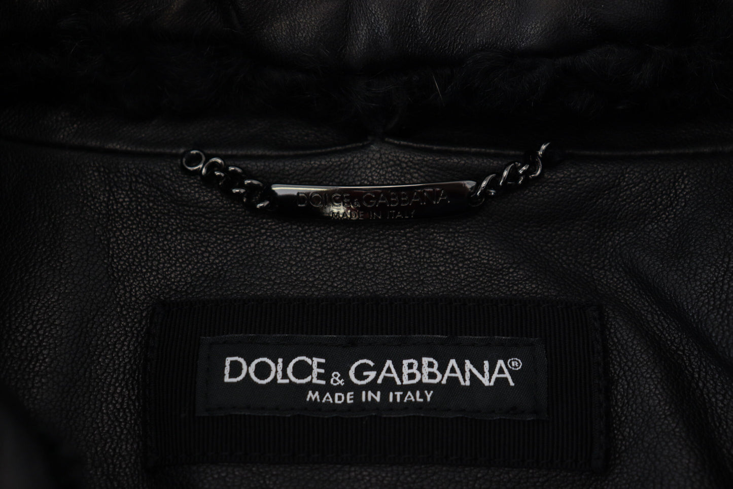 Dolce & Gabbana – Schwarze Herrenmanteljacke aus Lammleder mit Kragen