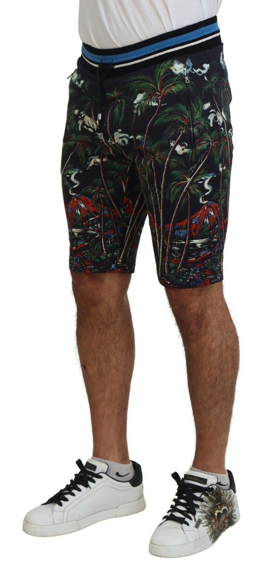 Dolce & Gabbana – Freizeitshorts aus schwarzer Baumwolle mit Vulkan-Print