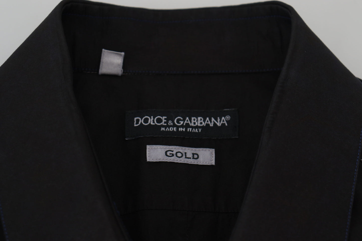 Dolce & Gabbana – Schwarzes, langärmliges GOLD-Hemd aus Baumwolle mit Kragen