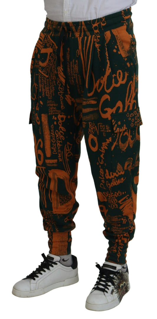 Dolce & Gabbana Cargo-Jogginghose aus Seide mit mehrfarbigem Logo-Print