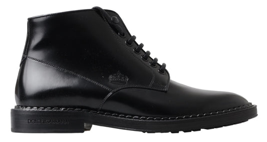 Dolce & Gabbana Herren Kurze Stiefel aus schwarzem Leder mit Schnürung