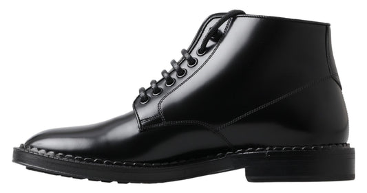 Dolce & Gabbana Herren Kurze Stiefel aus schwarzem Leder mit Schnürung