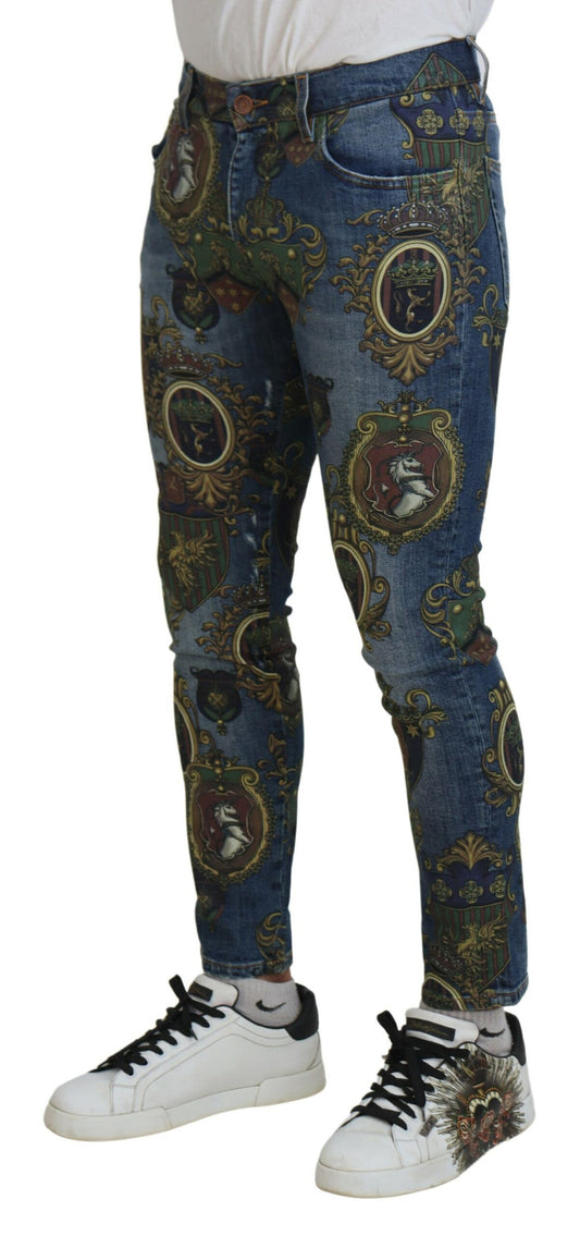 Dolce & Gabbana – Slim Fit-Jeans aus Baumwolle mit blauem Medaillendruck