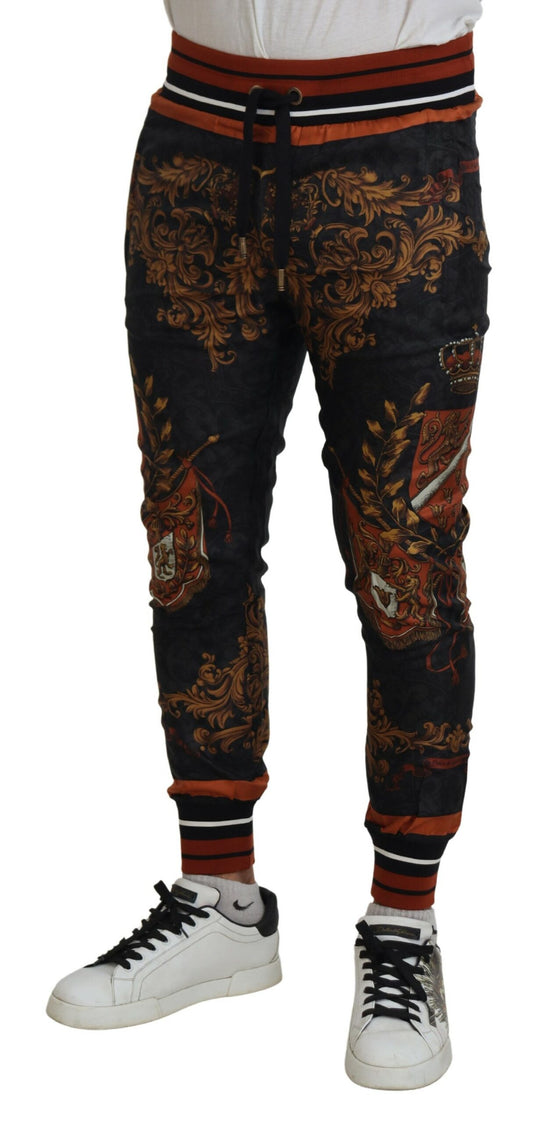 Dolce & Gabbana Graue Seidenhose mit Barockkrone, Sporthose