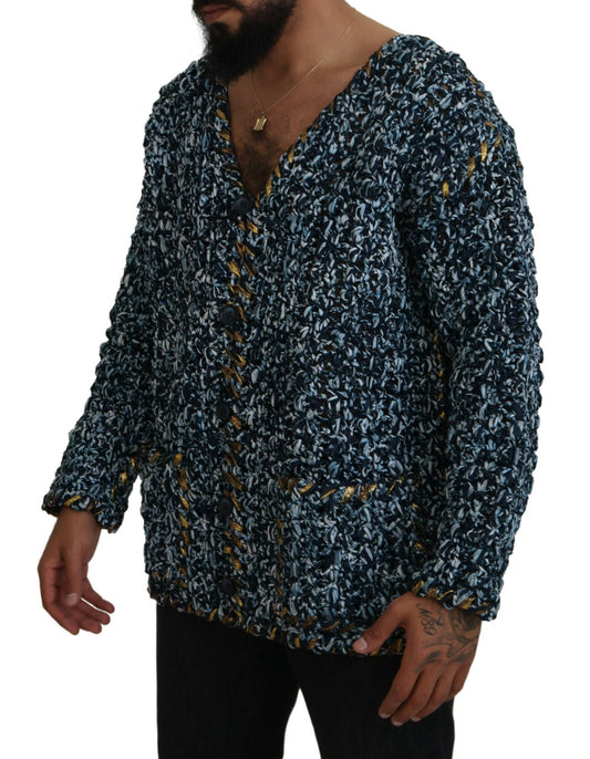 Dolce & Gabbana Blue Button Cardigan Fatto A Mano Pullover