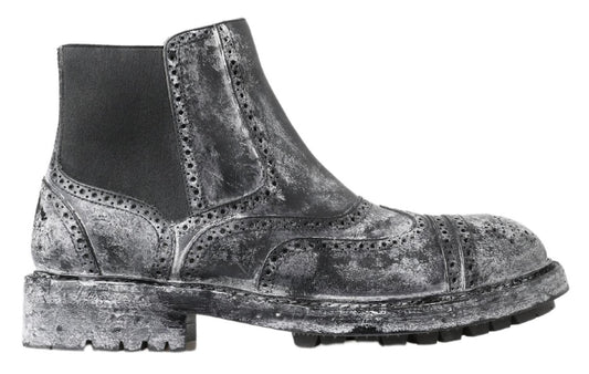 Dolce & Gabbana Stiefeletten aus schwarzem und grauem Leder