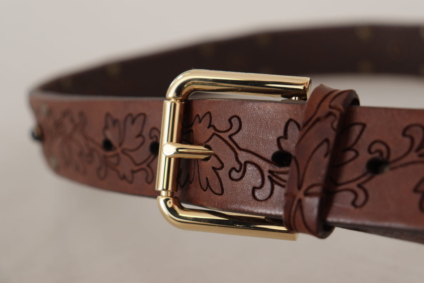 Dolce & Gabbana – Brauner Ledergürtel mit Blumen- und Metallschnalle