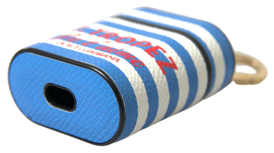 Dolce & Gabbana – Airpod-Hülle aus Dauphine-Leder mit blauen Streifen und Logo-Print