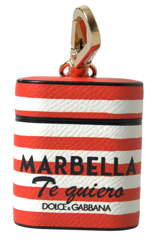 Dolce & Gabbana – Airpod-Hülle mit orangefarbenem Streifenmuster und Logo-Riemen aus Dauphine-Leder