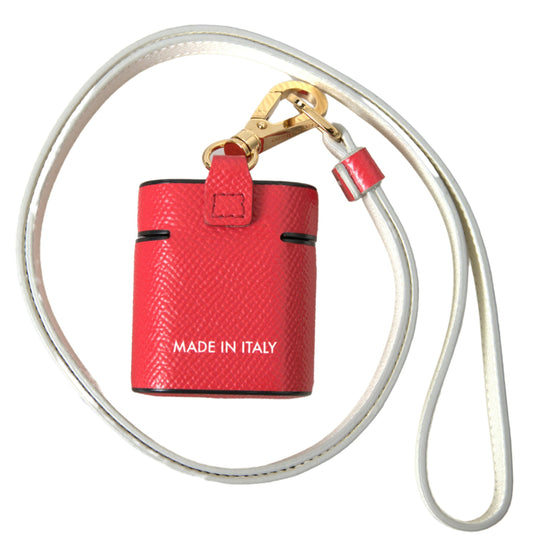 Dolce & Gabbana Airpods-Hülle mit rotem Lederband und goldfarbenem Metalllogo