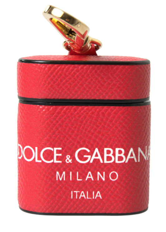 Dolce & Gabbana Airpods-Hülle mit rotem Lederband und goldfarbenem Metalllogo