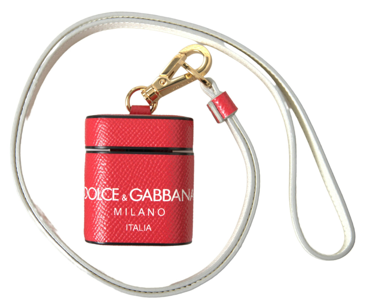 Dolce & Gabbana Airpods-Hülle mit rotem Lederband und goldfarbenem Metalllogo
