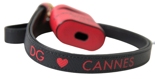 Dolce & Gabbana – Airpods-Hülle mit Logo-Print-Riemen aus rotem und schwarzem Kalbsleder