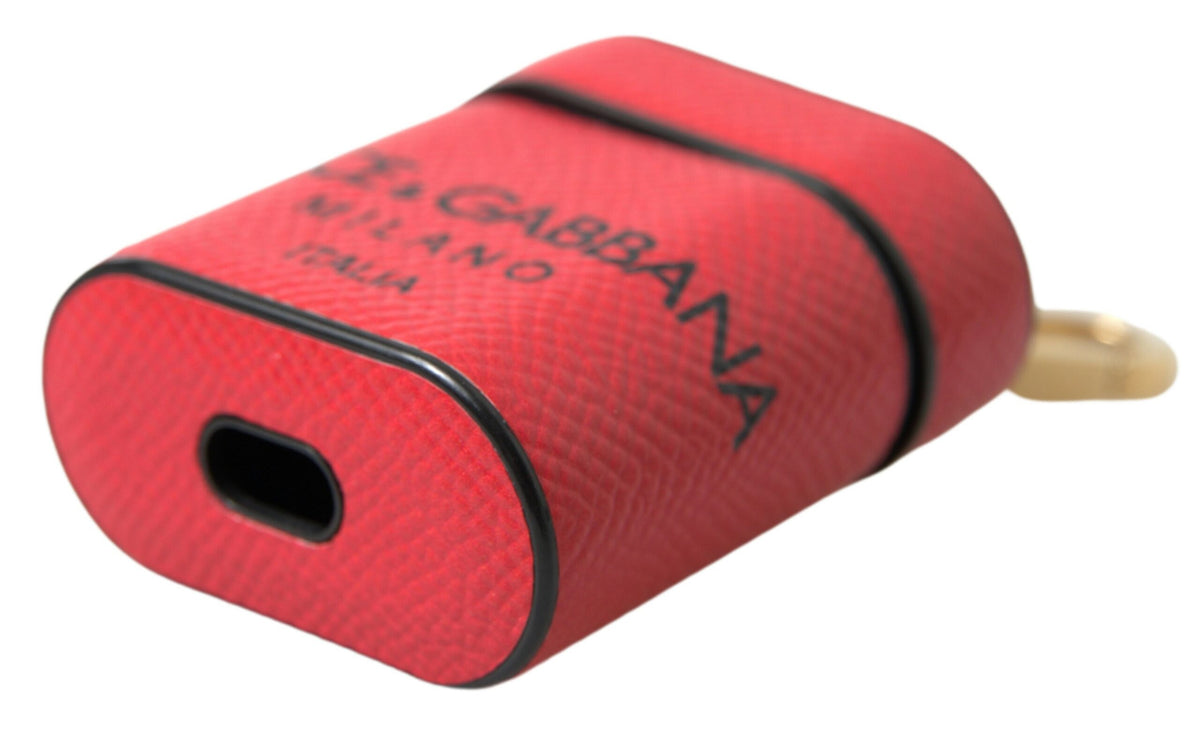 Dolce & Gabbana – Airpods-Hülle mit Logo-Print-Riemen aus rotem und schwarzem Kalbsleder