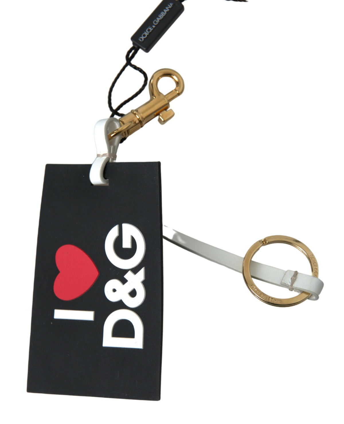 Dolce & Gabbana Schlüsselanhänger aus schwarzem Silikon mit DG-Logo und goldenem Messing