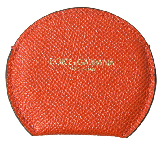 Dolce & Gabbana – Handspiegelhalter aus orangefarbenem Kalbsleder mit rundem Logo