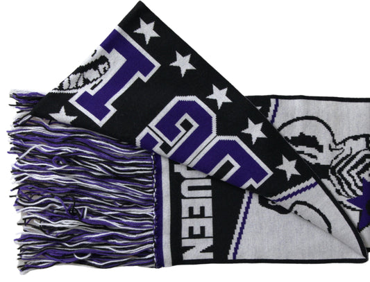 Dolce & Gabbana – Mehrfarbiger Wickelschal „DG Queen“ aus Wolle mit Fransen