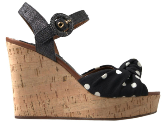 Dolce & Gabbana Schwarze Keilabsatzsandalen mit gepunktetem Knöchelriemen