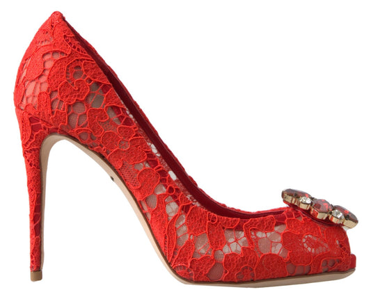 Dolce & Gabbana Rote Taormina-Pumps mit Spitzenabsatz und Kristallen