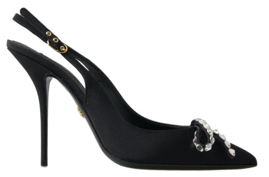 Dolce & Gabbana – Schwarze Schuhe mit Slingback-Absatz und Kristallverzierung