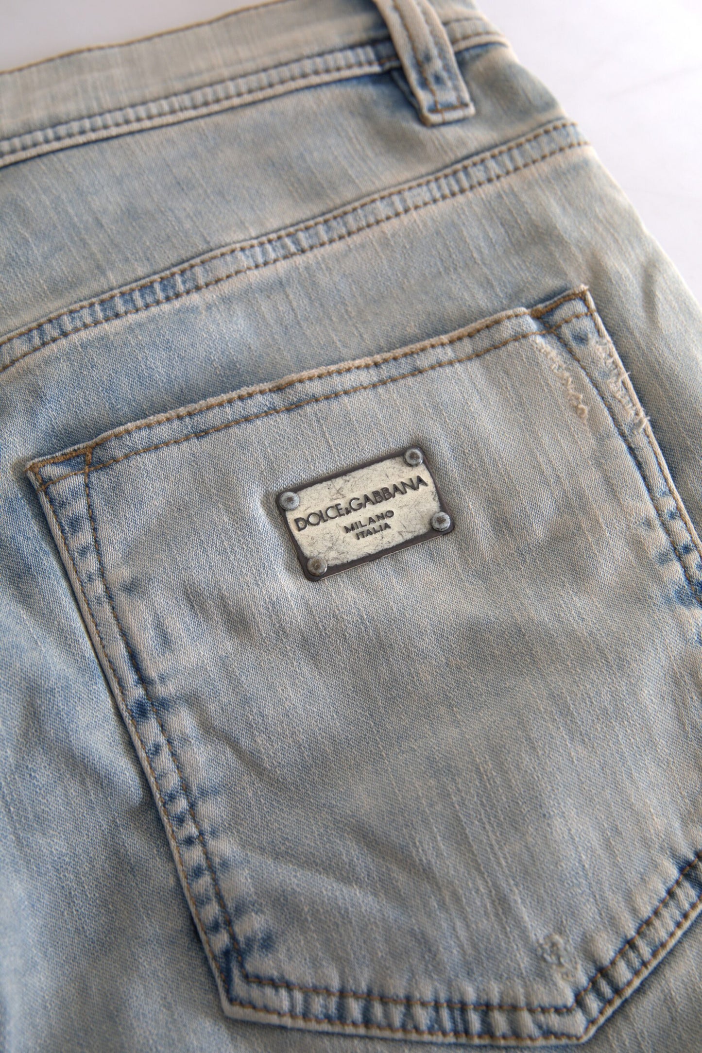 Dolce & Gabbana – Blaue Skinny-Jeans aus verwaschener Baumwolle mit mittlerer Taille
