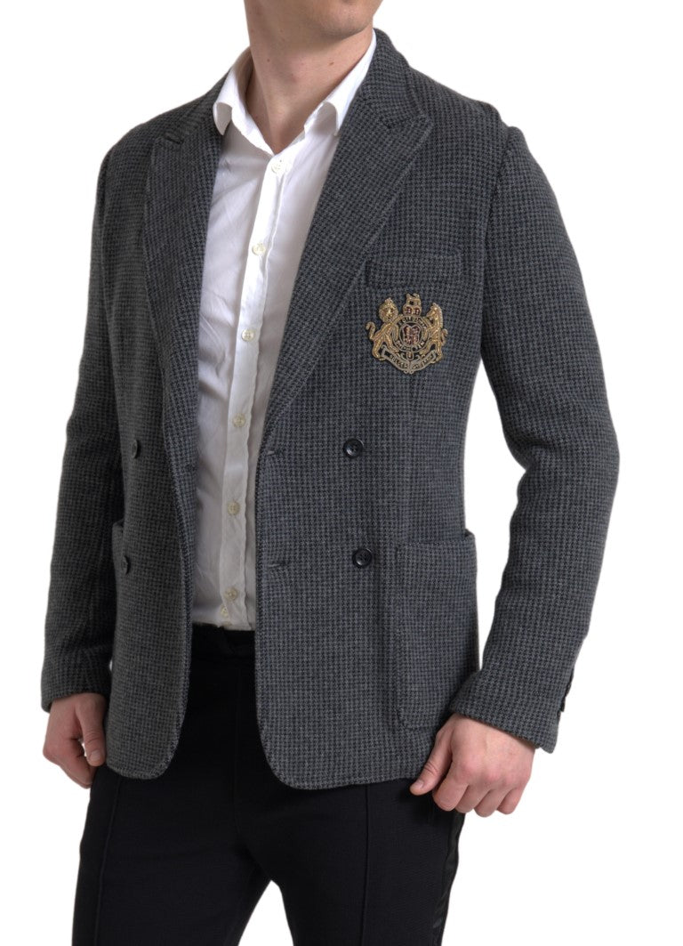 Dolce & Gabbana – Zweireihiger Blazer mit Logo-Stickerei in Grau