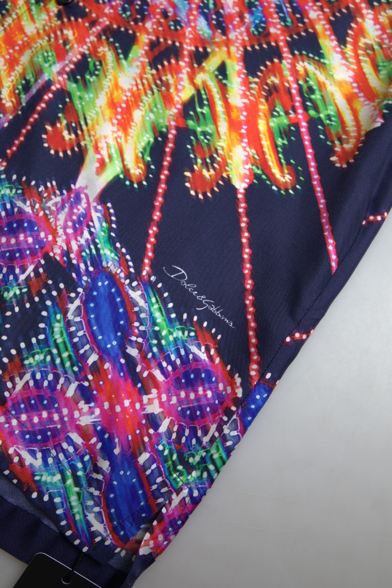 Dolce & Gabbana Mehrfarbiges Herrenhemd mit Luminarie-Print aus Seide