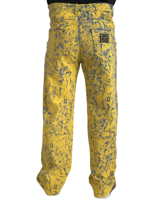 Dolce & Gabbana – Gerade Jeans aus gelber Baumwolle mit Batikmuster