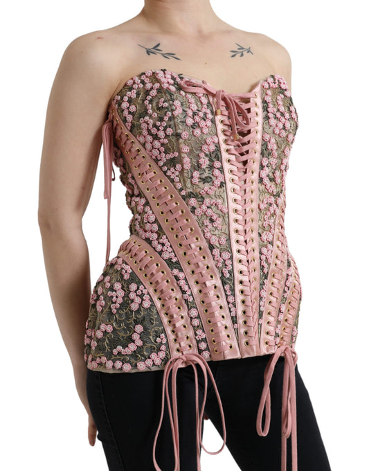 Dolce & Gabbana – Bustier-Korsett-Oberteil mit Blumenapplikation in Rosa