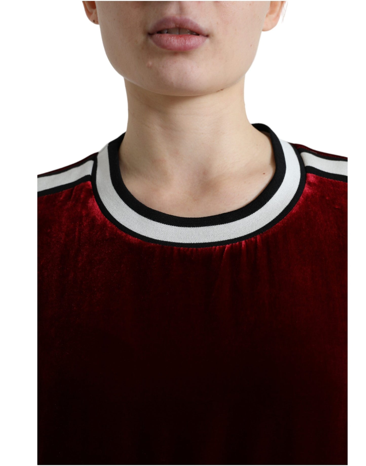 Dolce & Gabbana Bordeaux Samtpullover mit Rundhalsausschnitt