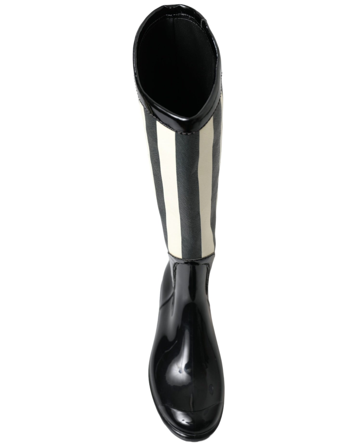 Dolce & Gabbana – Kniehohe, flache Stiefel aus schwarzem Gummi