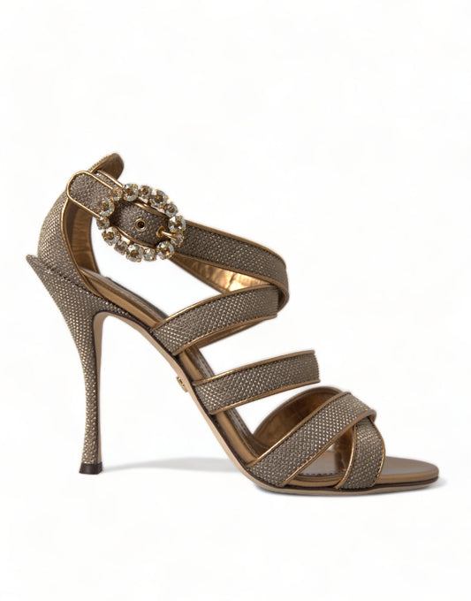 Dolce & Gabbana Bronze Kristall Strap Heels Sandalen Schuhe