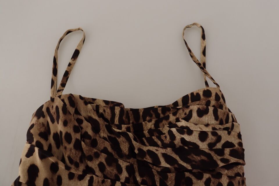 Dolce & Gabbana – Braunes, gerüschtes Midikleid mit Leopardenmuster