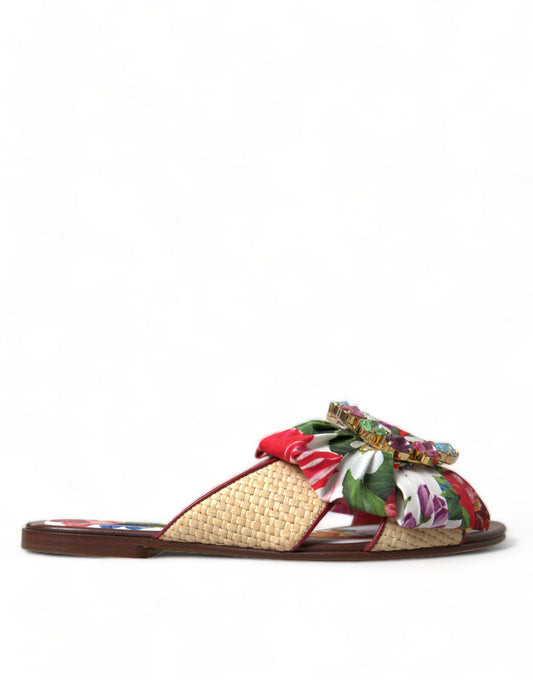Dolce & Gabbana Multicolor Floral Flats Crystal Sandalen Schuhe