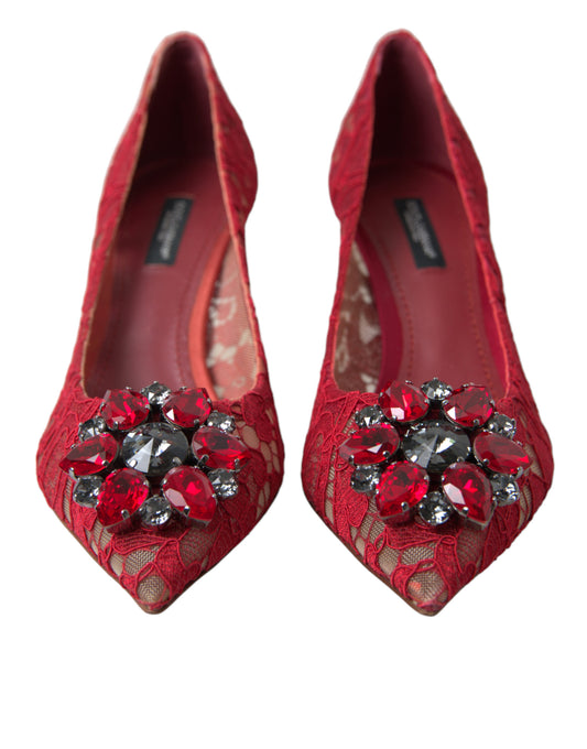 Dolce & Gabbana Rote Taormina-Pumps mit Spitzenabsatz und Kristallen