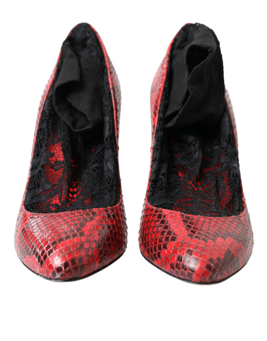 Dolce & Gabbana Rote Ayers Leder Spitzensocken Pumps Schuhe