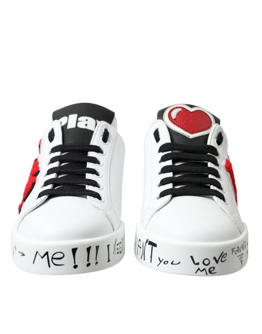 Dolce & Gabbana – Klassische Portofino-Sneaker in Weiß mit Love-Patch