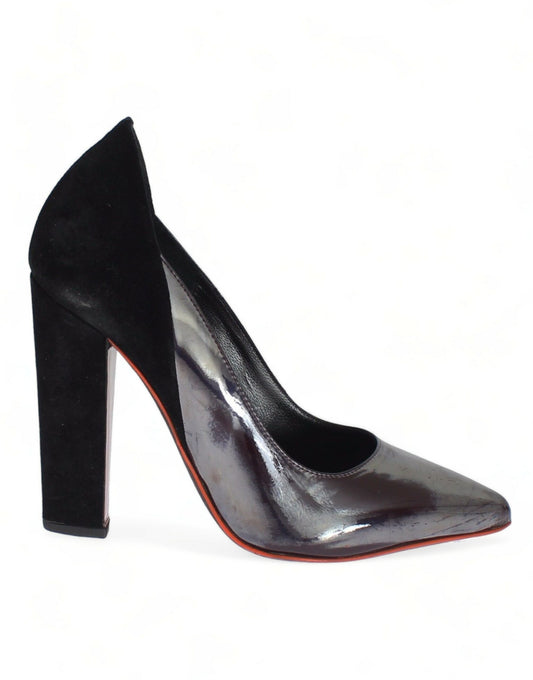 Cédric Charlier Grau Schwarz Leder Wildleder Heels Pumps Schuhe
