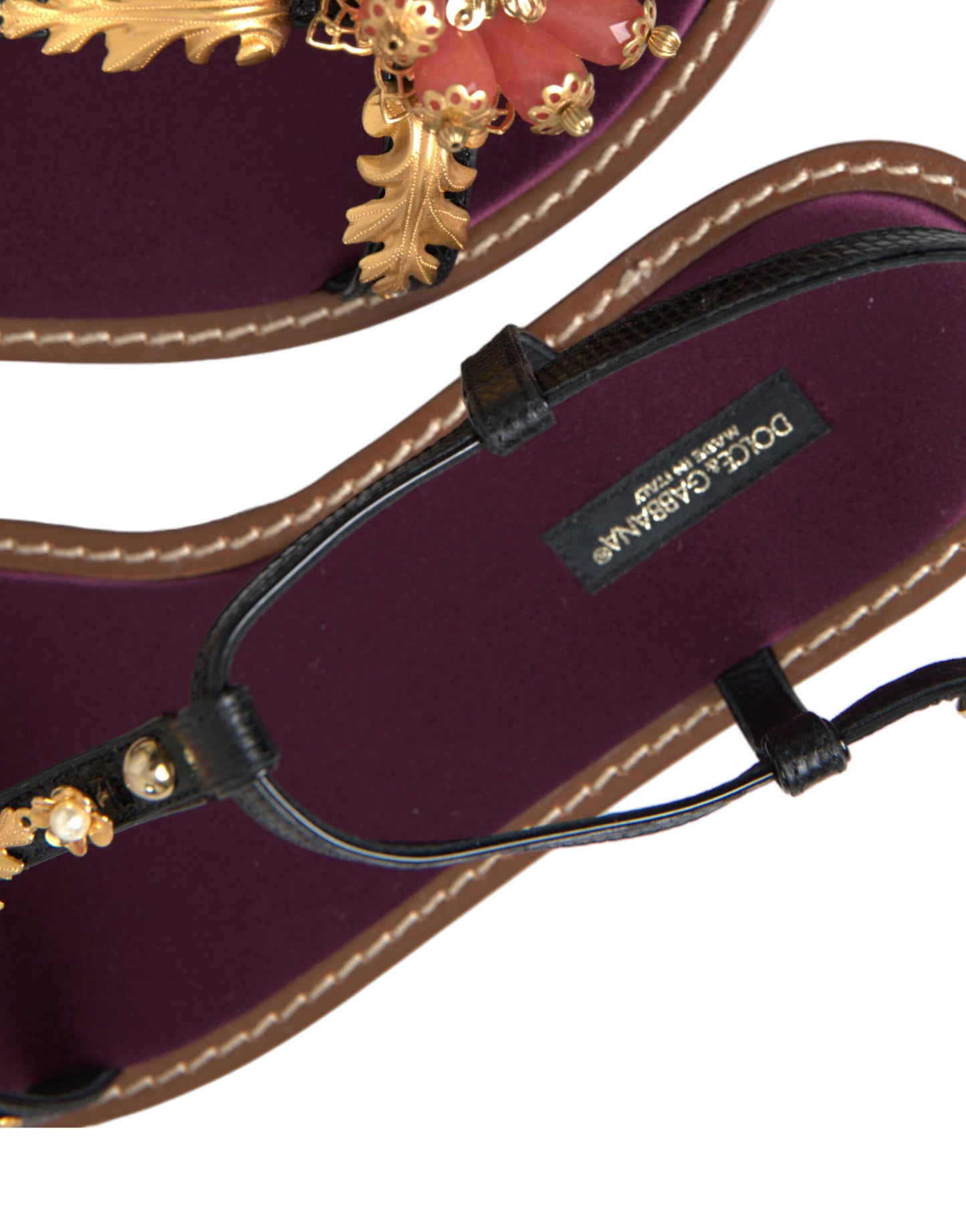 Dolce & Gabbana Schwarze Kristallgold-Sandalen Lederschuhe
