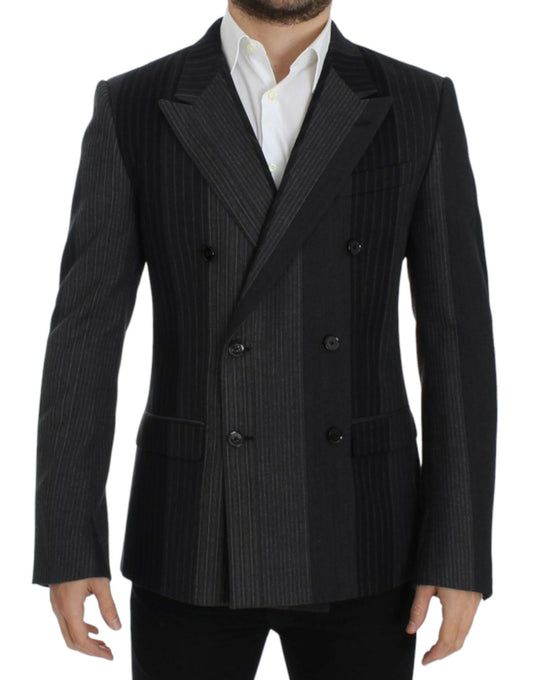 Dolce & Gabbana Grau gestreifter Wollstretch-Blazer