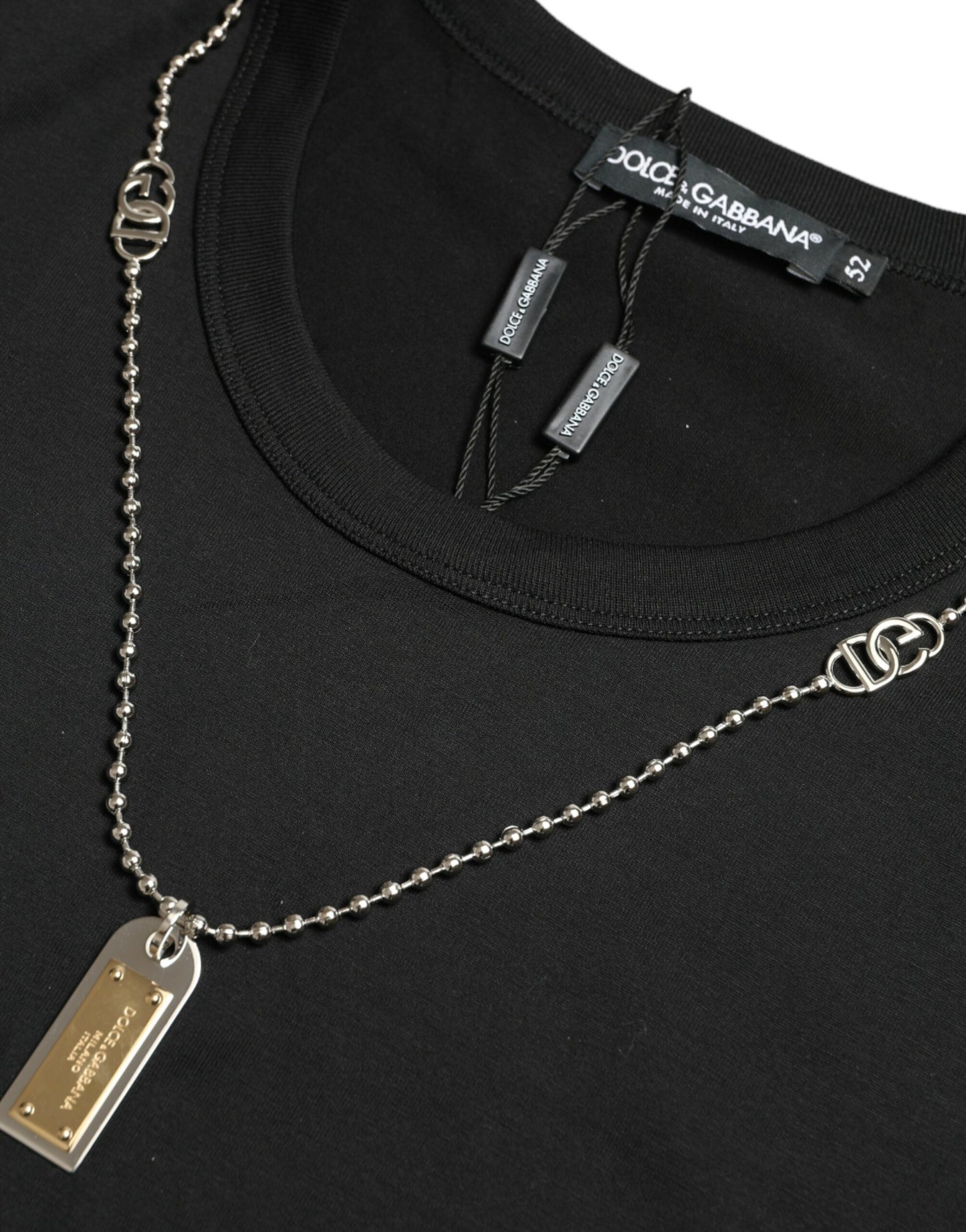 Dolce & Gabbana – Schwarzes T-Shirt mit Rundhalsausschnitt aus Baumwolle mit Hundemarke