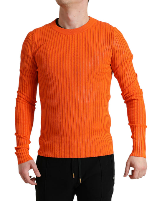 Dolce & Gabbana Orangefarbener Strickpullover mit Rundhalsausschnitt für Herren