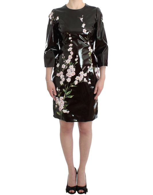 Dolce & Gabbana Schwarzes Lackkleid mit Blumenmuster, handbemalt