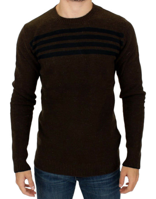 Costume National – Braun gestreifter Pullover mit Rundhalsausschnitt