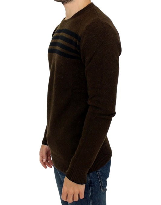 Costume National – Braun gestreifter Pullover mit Rundhalsausschnitt