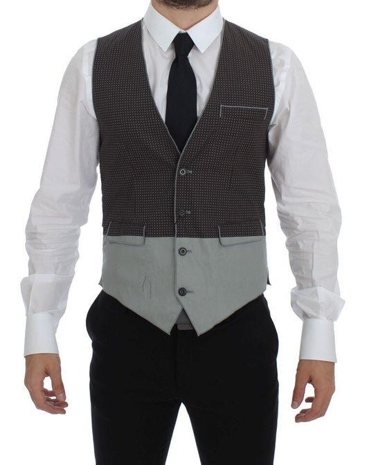 Dolce & Gabbana Grau gepunktetes Kleid Weste Gilet Weste
